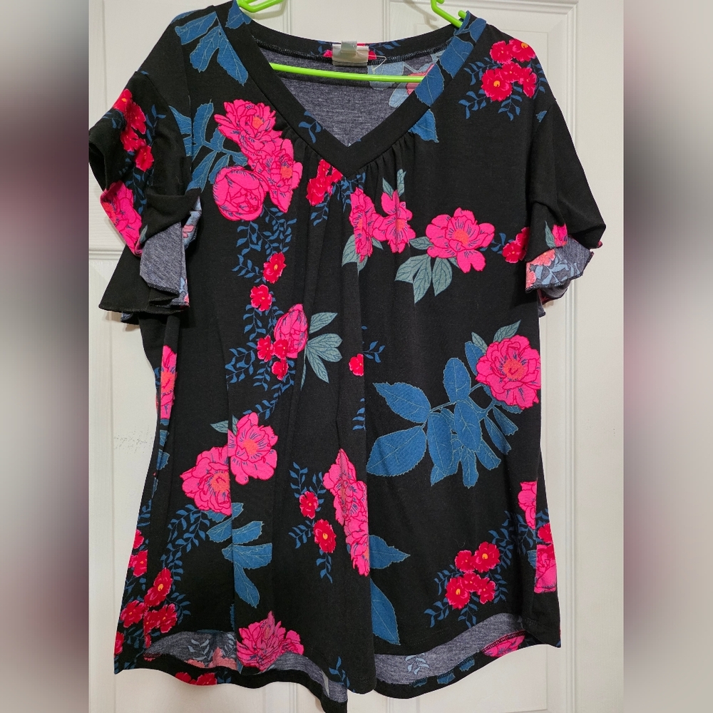 LulaRoe Susie Floral Black and Pink Women's Top